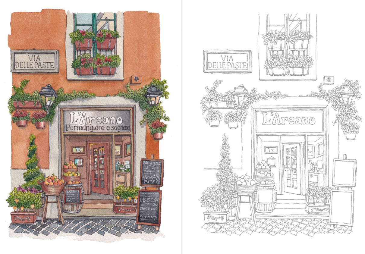 City shops Coloring Book by Urban Anna