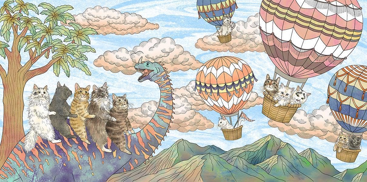 Manpuku Cats Coloring Book (Japanese) by Orie Kawamura : Cats and friends in fairyland
