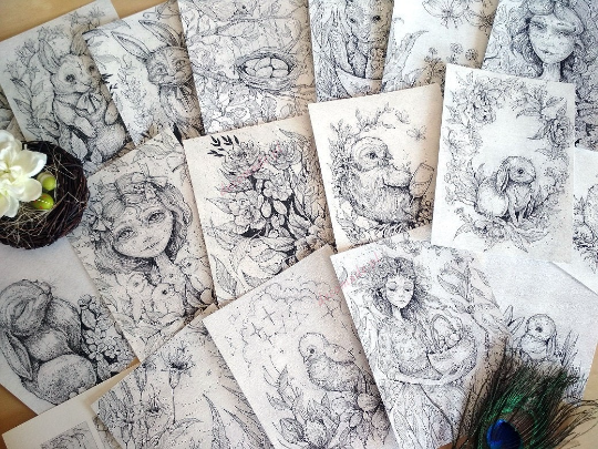 Spirits of EASTER Postcards and decorations for coloring by Karolina Kubikowska