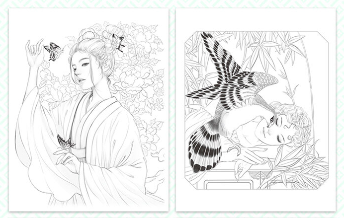 Girls with Folk painting, Children of God coloring book by momogirl