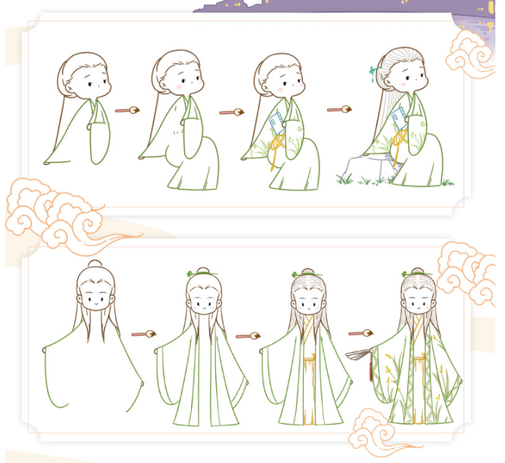 Colored pencil drawing tutorial cute painting ancient poems: Q version