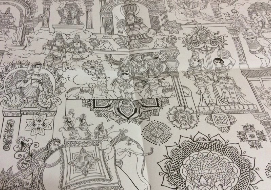 Ethnic motifs coloring poster - Russian coloring poster