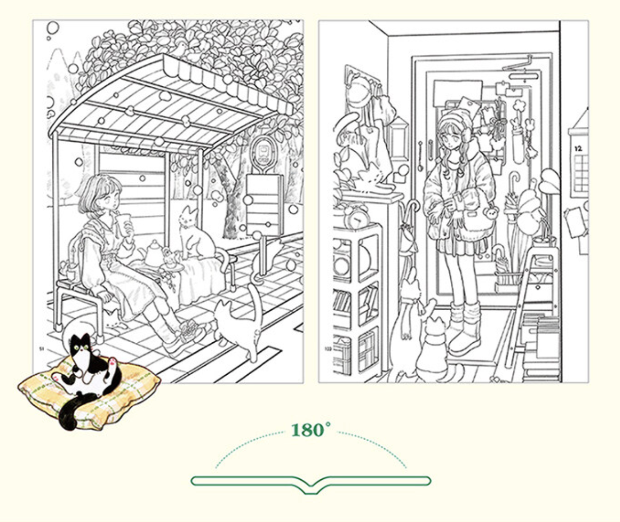Four seasons, Cat and girl coloring book by seul grim