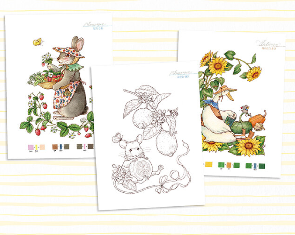 Four Seasons Watercolor Painting Coloring Book