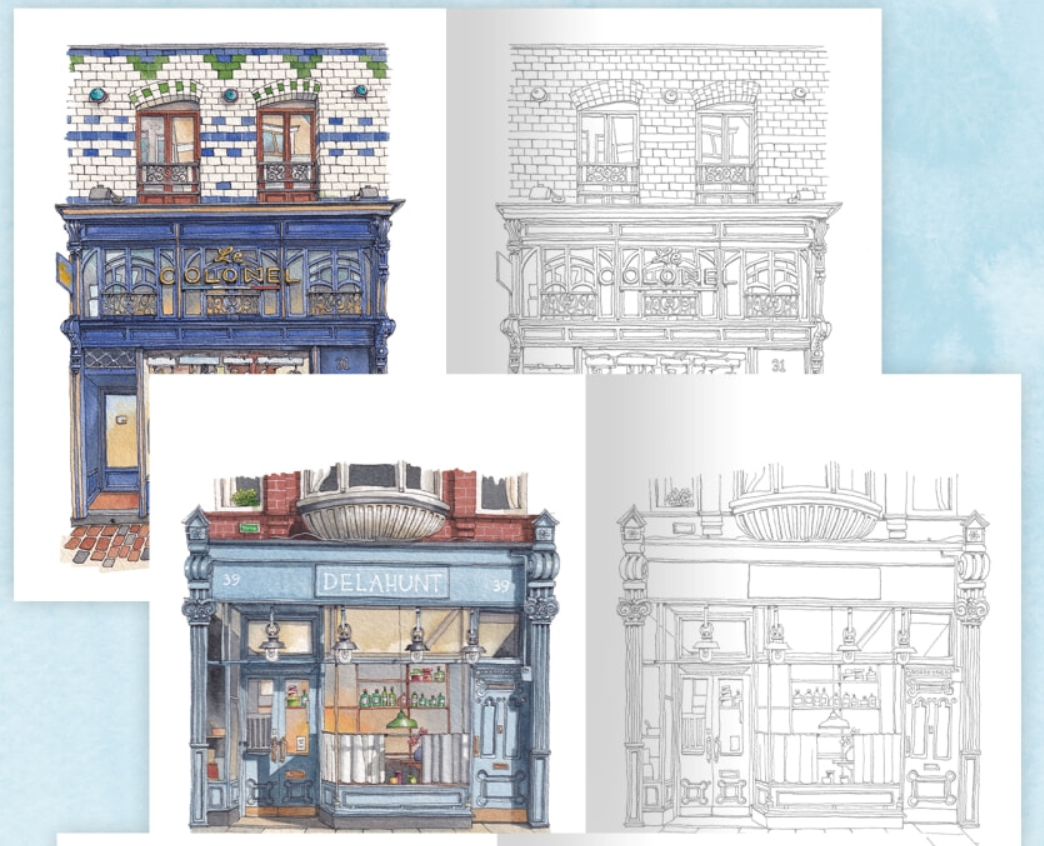 City shops Coloring Book by Urban Anna