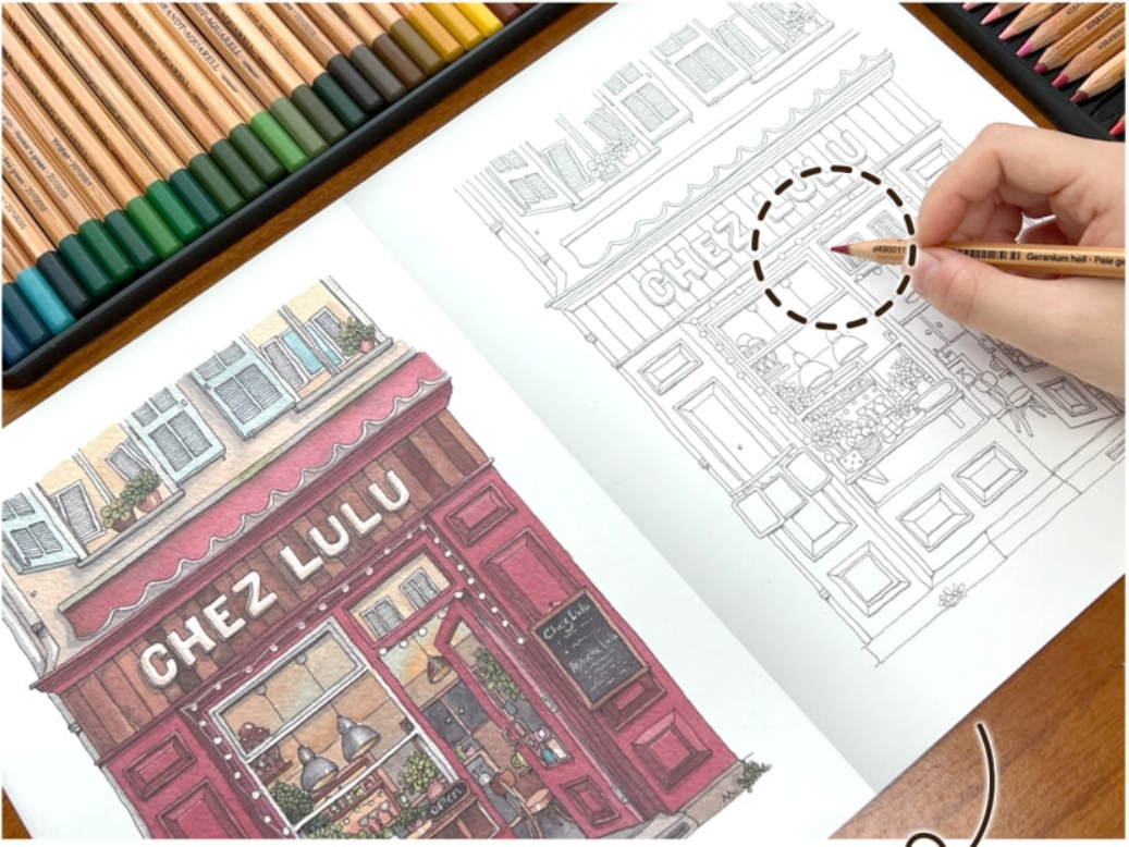 City shops Coloring Book by Urban Anna