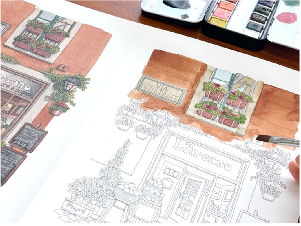 City shops Coloring Book by Urban Anna