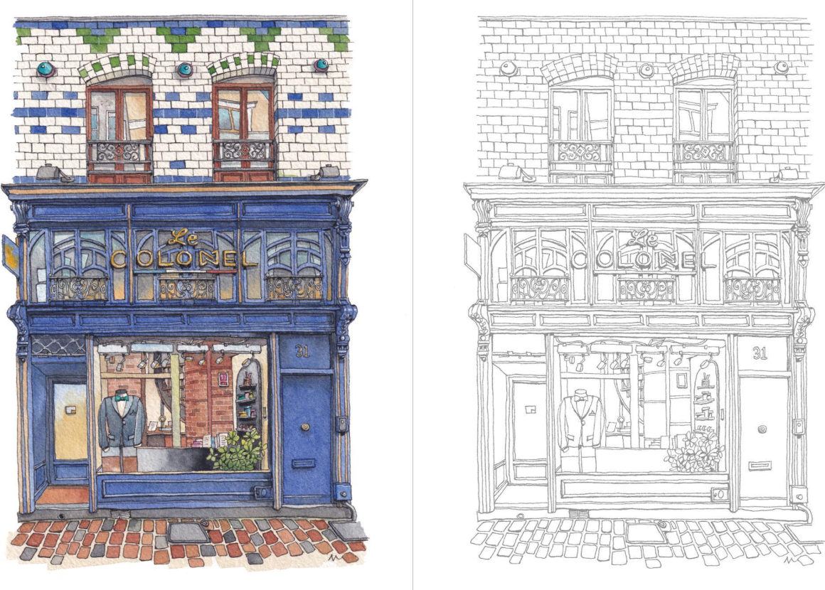 City shops Coloring Book by Urban Anna