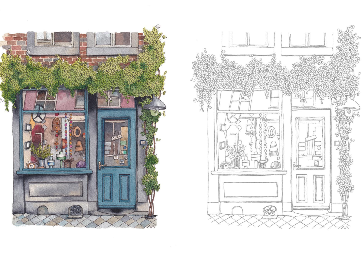 City shops Coloring Book by Urban Anna