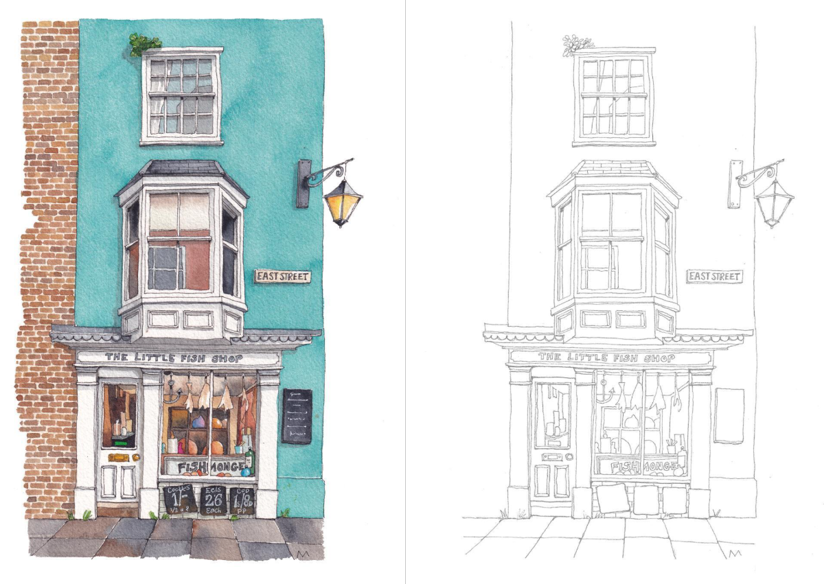 City shops Coloring Book by Urban Anna