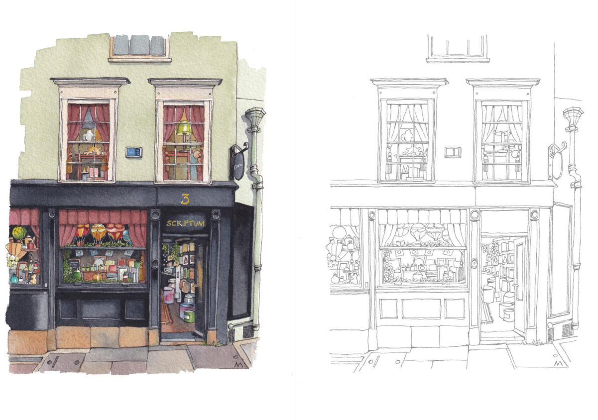 City shops Coloring Book by Urban Anna