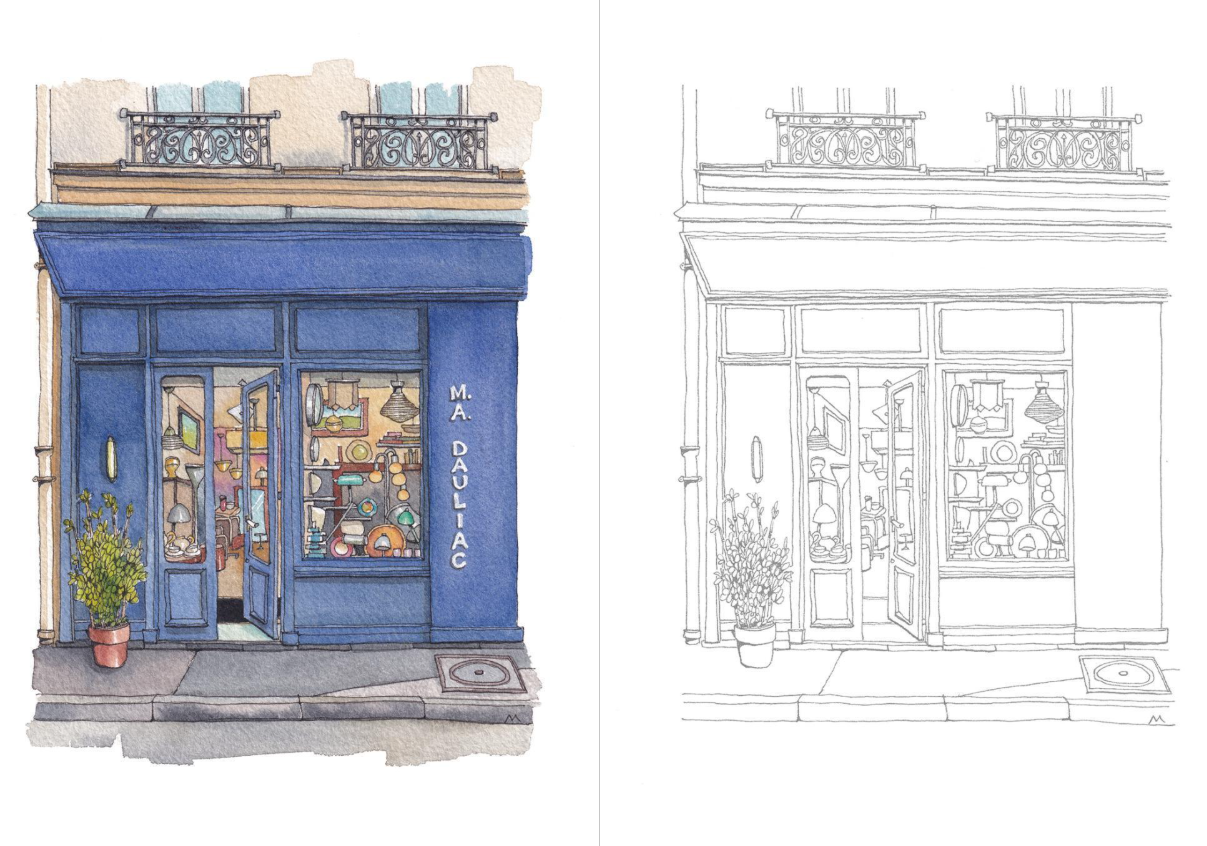 City shops Coloring Book by Urban Anna