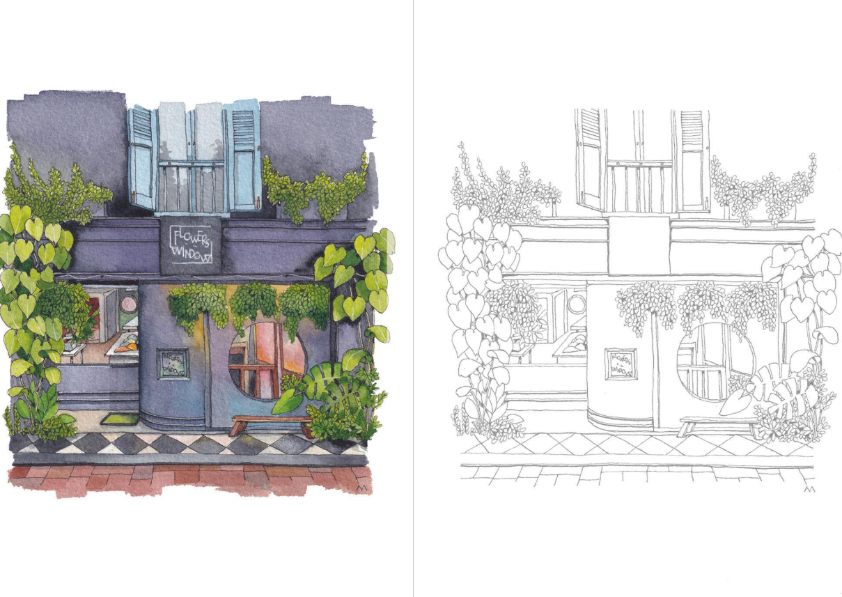 City shops Coloring Book by Urban Anna
