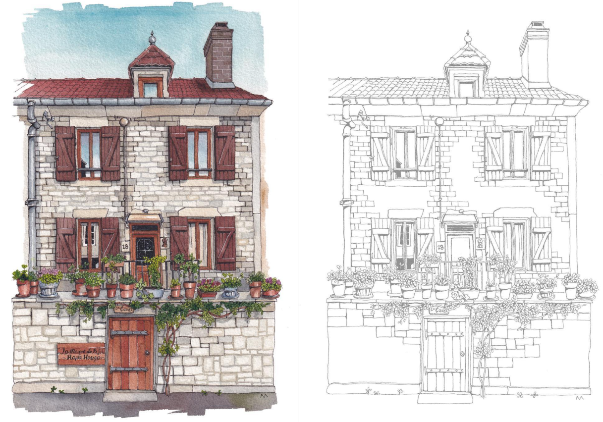 City shops Coloring Book by Urban Anna