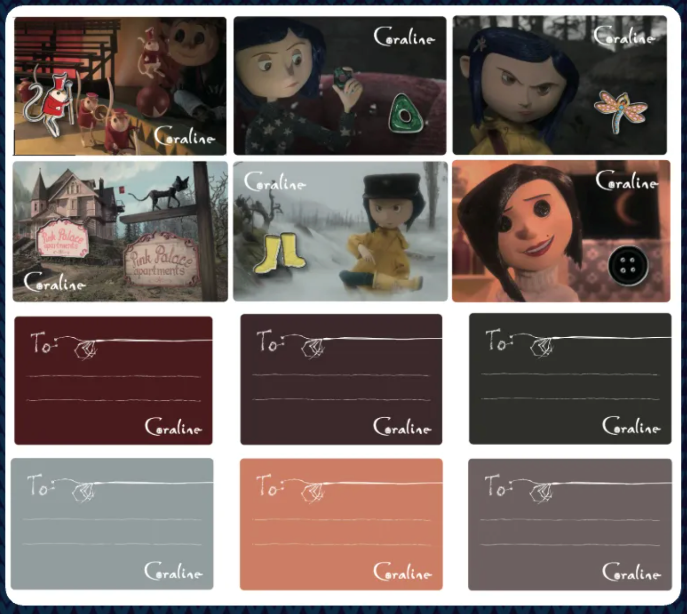 Coraline : 6 Metal Badge SET