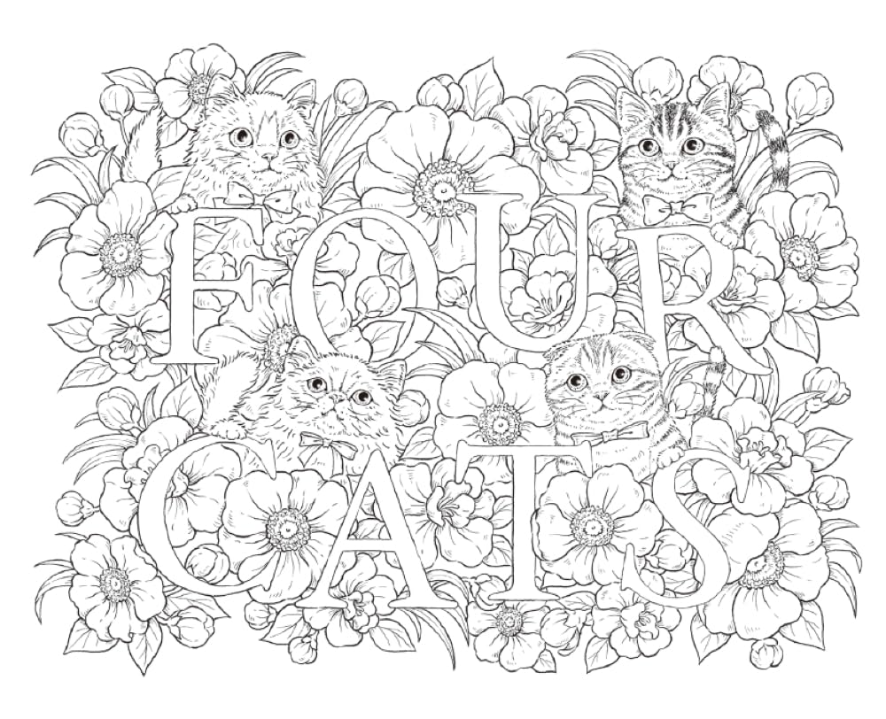 FOUR CATS: A Happy Day for Lady Cats Coloring Book by mia : Japanese Coloring Book