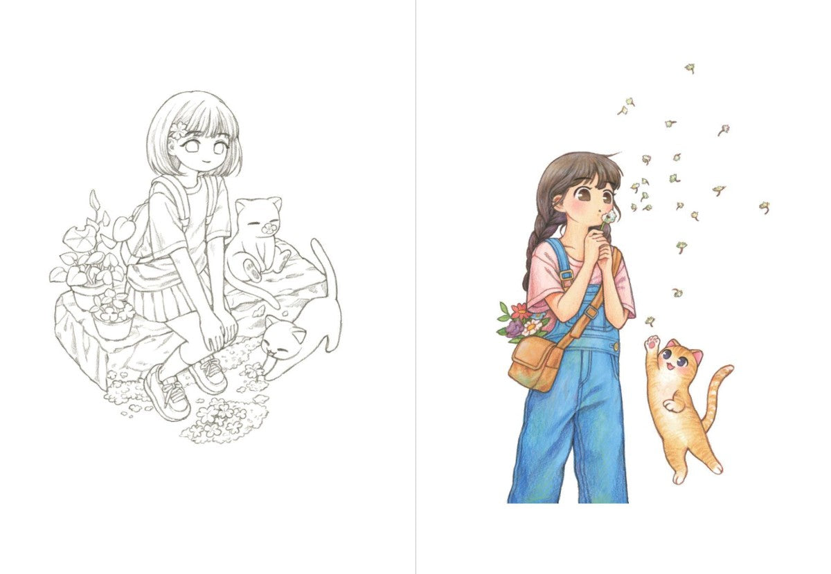 Rowon's Illustration Cat and Girl's Day Coloring book by Rowon