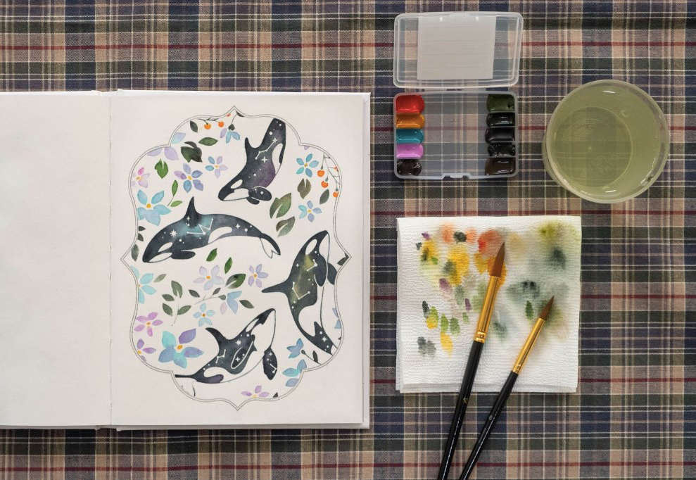 Flower Watercolor Coloring KIT by BIRD IN PAGE