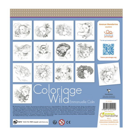 Avenue Mandarine GY120C - Emmaunuelle Colin Colorage Wild 5 - Wirebound  Notebook 28 Printed Coloring Pages 20x20 cm 14 Designs x 2 250g