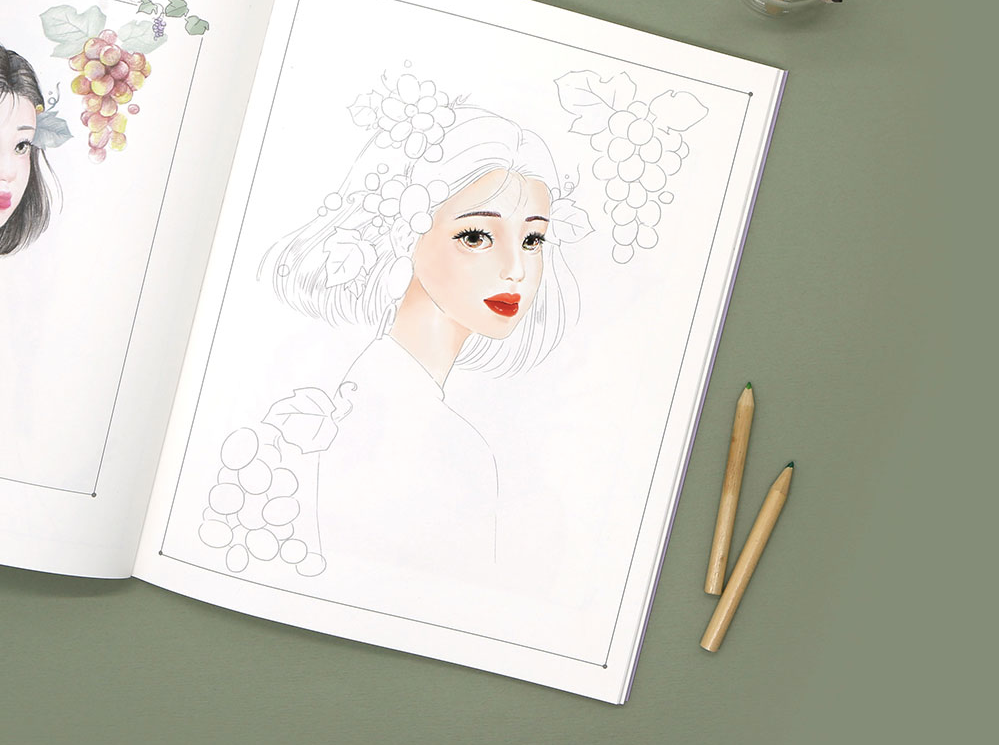 Flower and Girl Coloring book