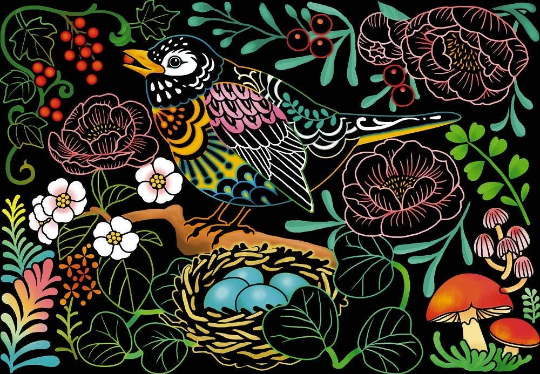 Scratch Art Seasonal Flowers and Animals - Healing scratch postcard