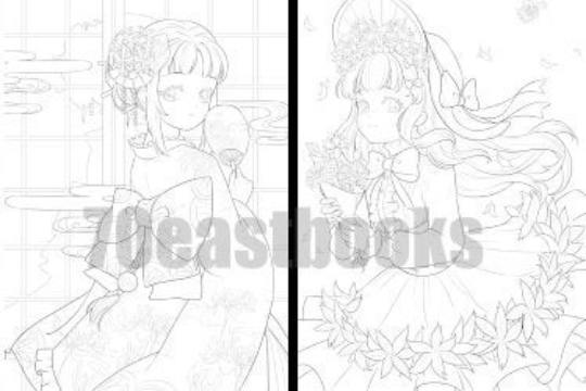 Coloring Book of Flowers & Sweetgirls by Da Da Cat(da da mao)