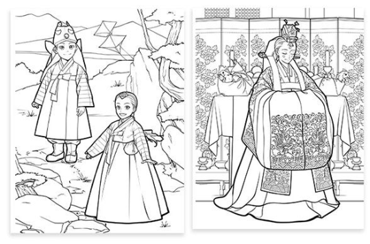 Korean Traditional Hanbok Illustrations Coloring Book for adult and kids